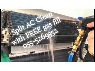 Split ac clean with free gas fill 055-5269352 maintenance repair fcu chiller package unit service fixing installation cooling uae