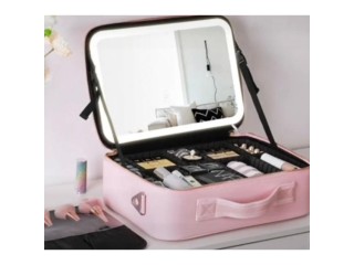 Makeup organizer bag with mirror and smart LED lighting