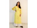 buy-hand-embroidered-lucknowi-chikan-yellow-georgette-kurti-small-0