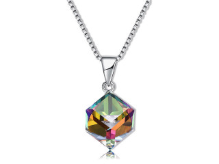 925 Silver Cube Crystal Charm Necklace