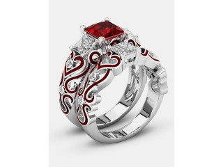 2 Pcs/set Red Heart Wedding Rings On Sales Now.